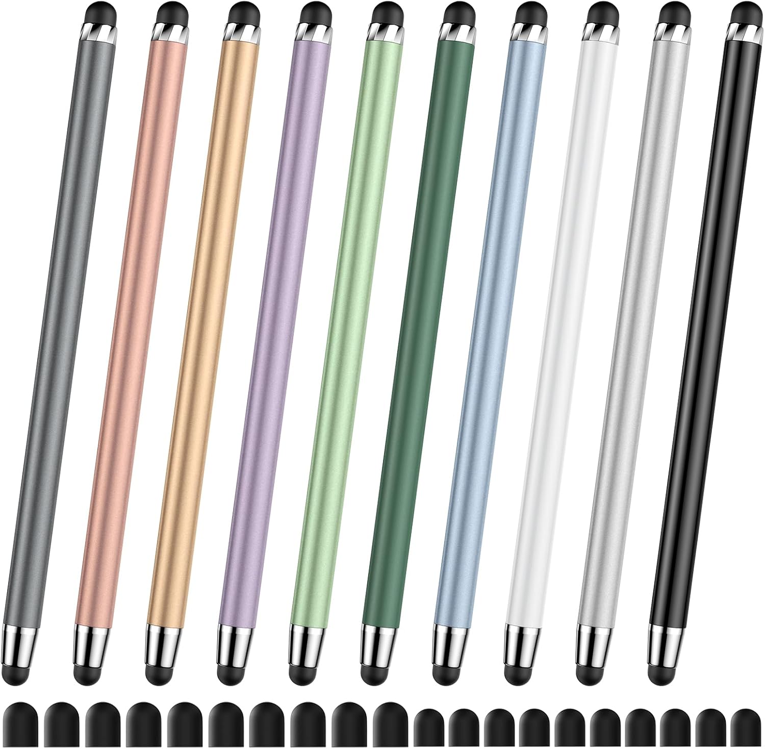 10 Pack Universal Stylus Pen, 2-in-1 High Precision Rubber Tip for Nintendo Switch Gaming & Drawing, Compatible with iPad, iPhone, Android & All Capacitive Touch Screen Devices（20 Replacement Tips）
