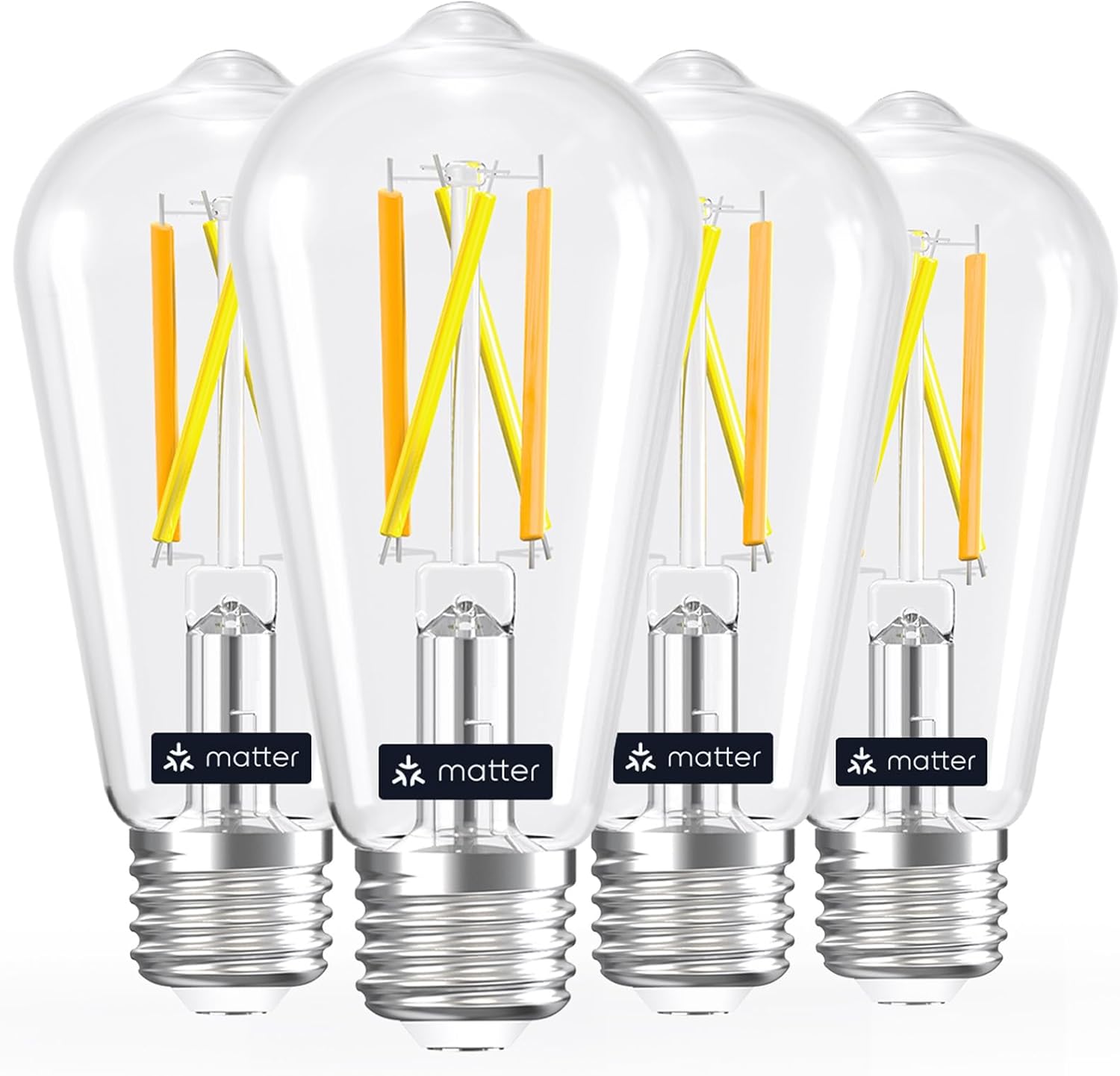 Linkind Matter Smart Light Bulb, ST19 (ST58) Smart Edison Bulbs, 2700K-6500K E26 LED Bulb 8W 60W, 800LM Edison Light Bulb, Work with Alexa, Google Home, Apple Home, SmartThings, 2.4GHz WiFi, 4-Pack