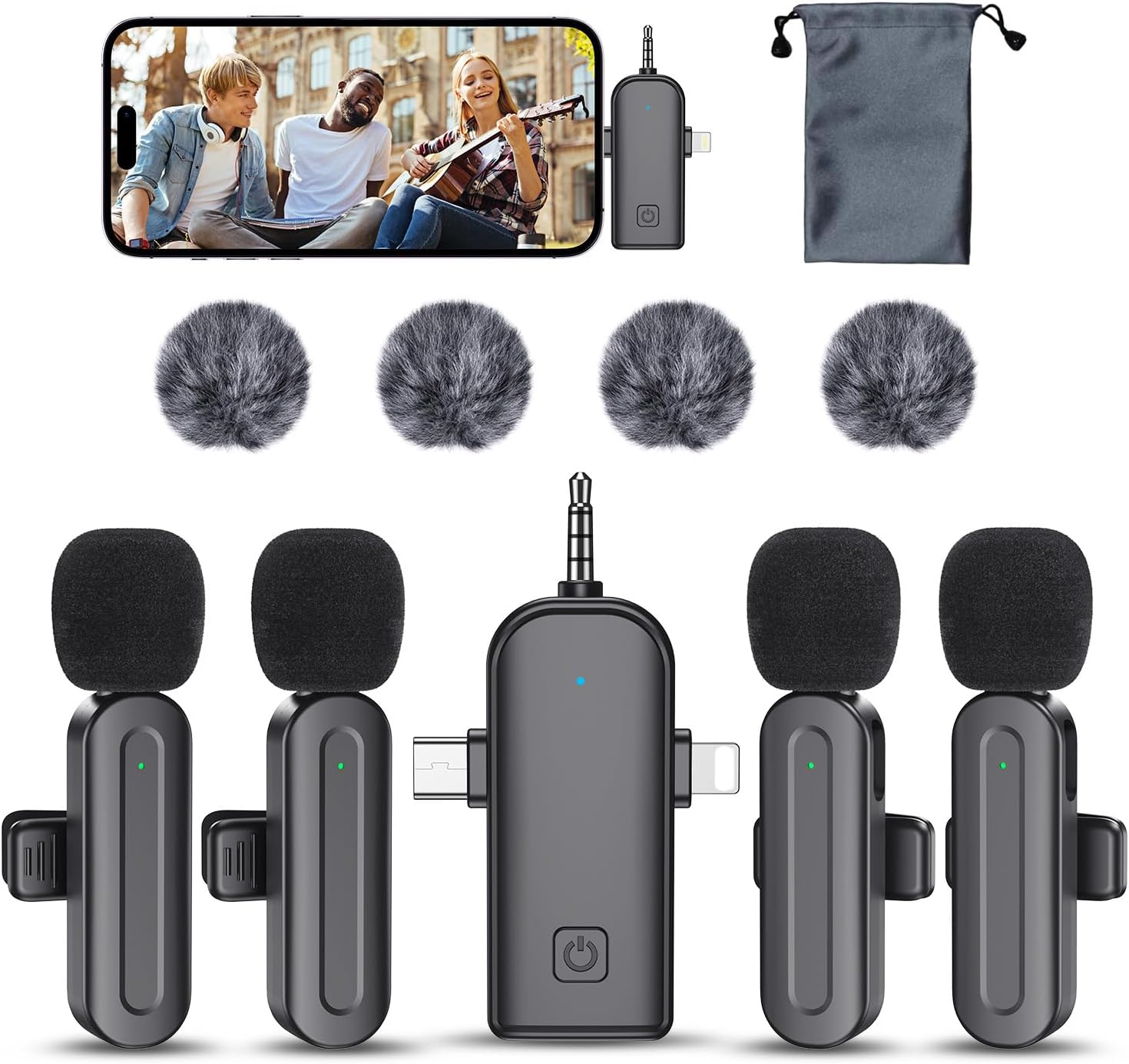3 In 1 Mini Wireless Lavalier Microphone for Iphone: Bluetooth Lapel Mic For iPad Android Phone Camera Pc – Small Clip Microphones Crystal Clear Sound Quality for Recording Vlogging Live Streaming