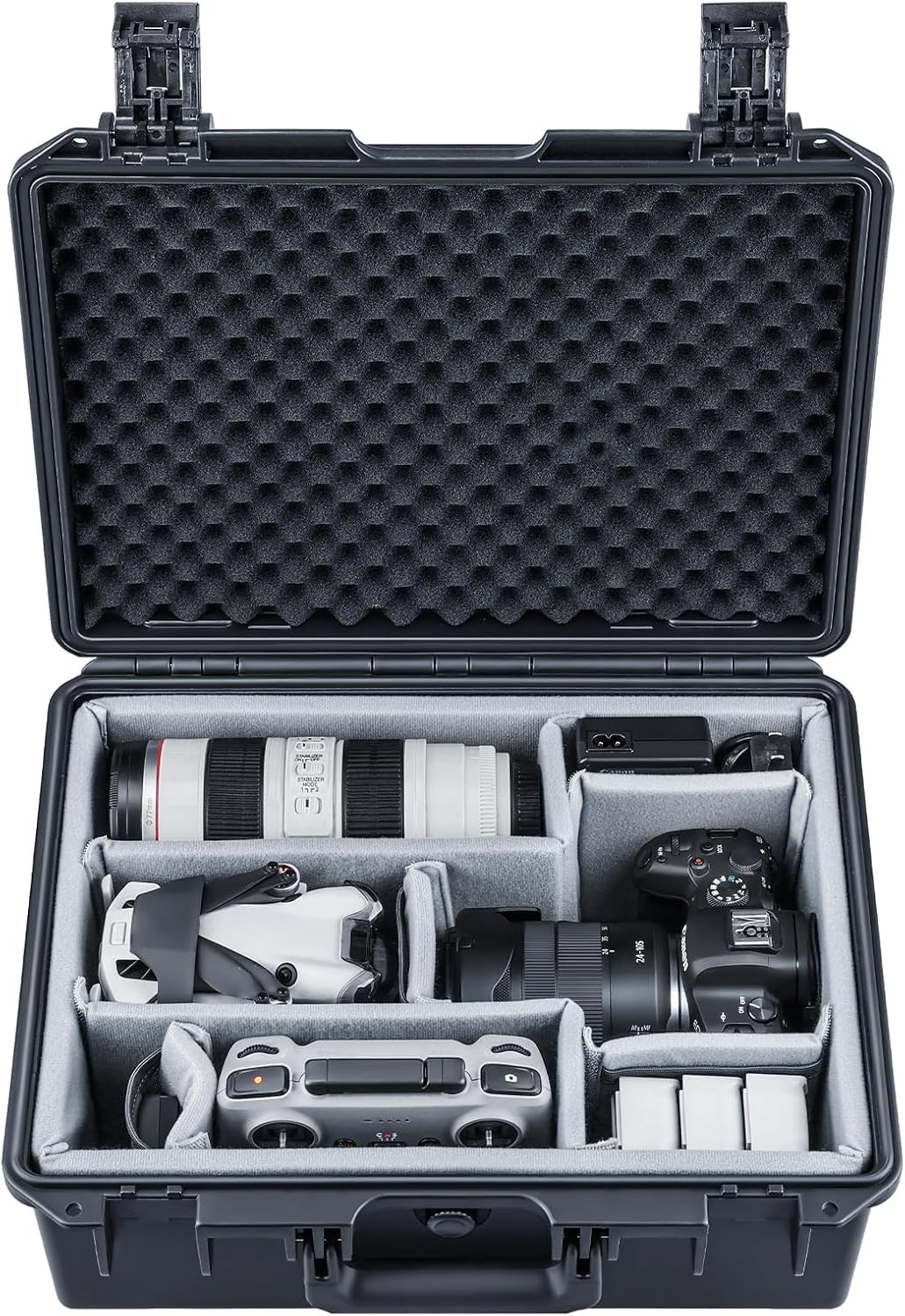 Lykus PVC1 Waterproof Hard Case with Padded Dividers for Cameras, Lenses, Dual DJI Mavic/Air/Mini drones [CASE ONLY]