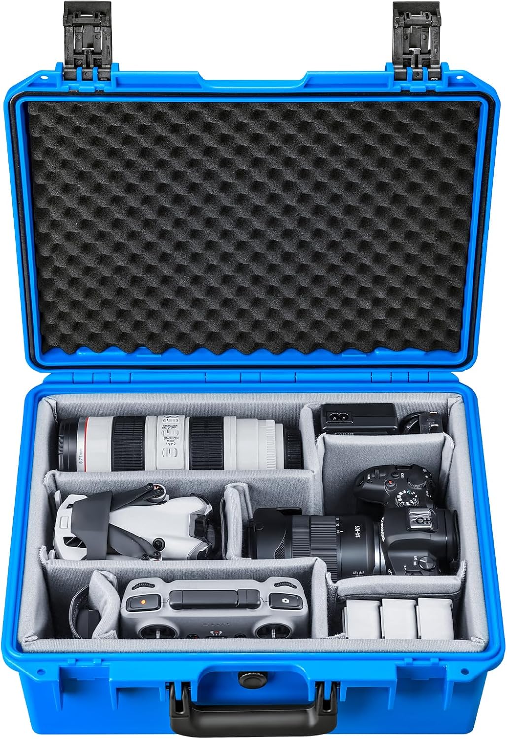 Lykus PVC1 Waterproof Hard Camera Case with Padded Dividers for Cameras, Lenses, Dual DJI Mavic/Air/Mini/Flip drones