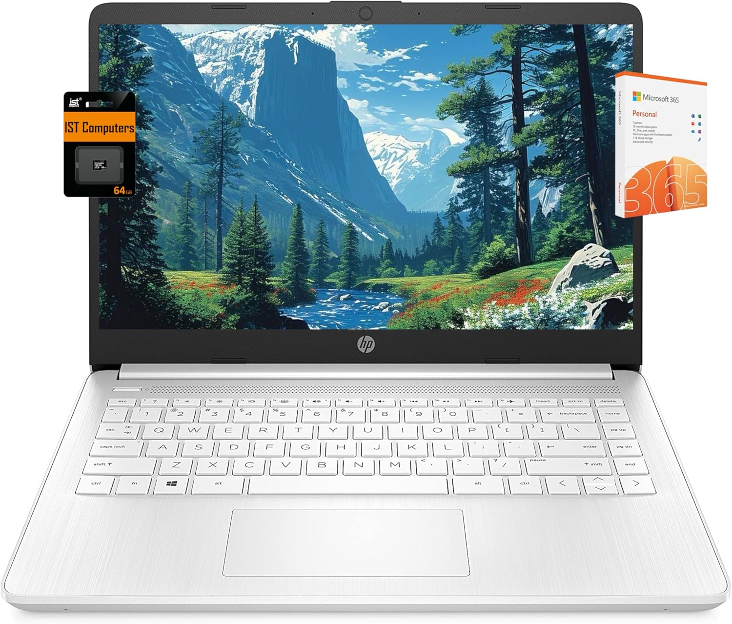 HP 14″ Ultra Light Laptop for Student & Home (Intel Quad-Core N4120, 4GB RAM, 128GB(64GB + 64GB SD), 1-Year Office 365) 11-Hr Long Battery Life, Webcam, WiFi, Win 11 Home in S Mode – Snow White